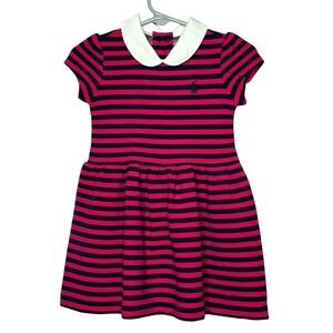 Ralph Lauren Toddler Peter Pan Collar Striped Pink Dress New Size 12 Months